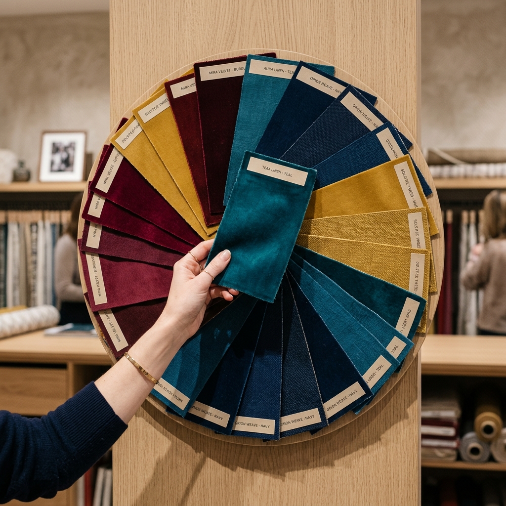 Premium fabric swatches in jewel tones
